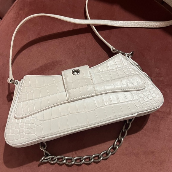 Authentic White Balenciaga Lindsay Croc Embossed Shoulder Bag - Picture 5 of 13